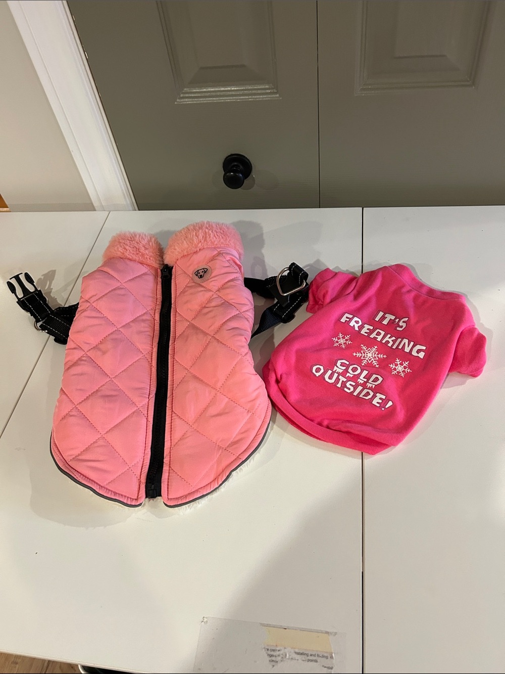 Onepaw Pink Quilted Dog Coat with bonus Pink Frosty doggie tee
